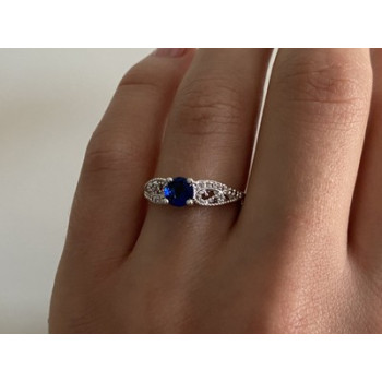 925 Sterling Silver Blue & White CZ Ring Size 7