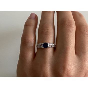925 Sterling Silver Blue & White CZ Ring Size 7
