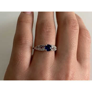 925 Sterling Silver Blue & White CZ Ring Size 7