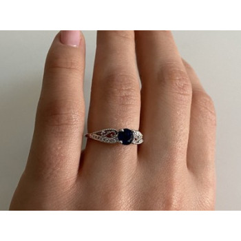 925 Sterling Silver Blue & White CZ Ring Size 7