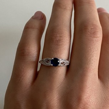 925 Sterling Silver Blue & White CZ Ring Size 7