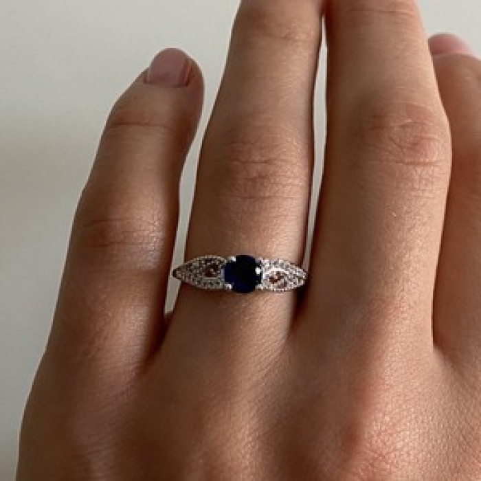 925 Sterling Silver Blue & White CZ Ring Size 7