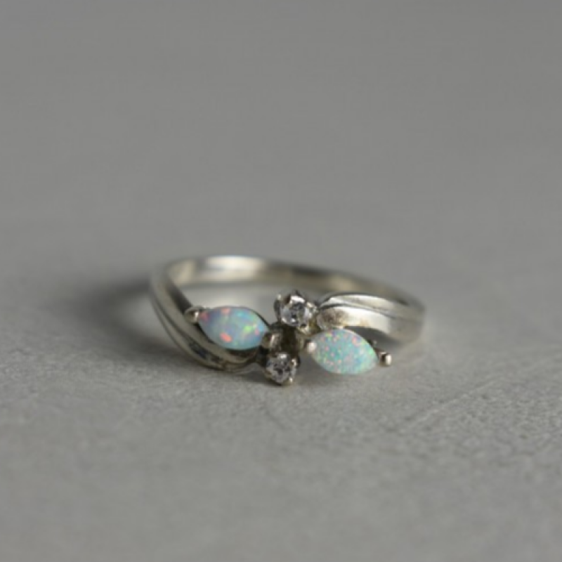 925 Sterling Silver Opal & CZ Ring Size 6.5