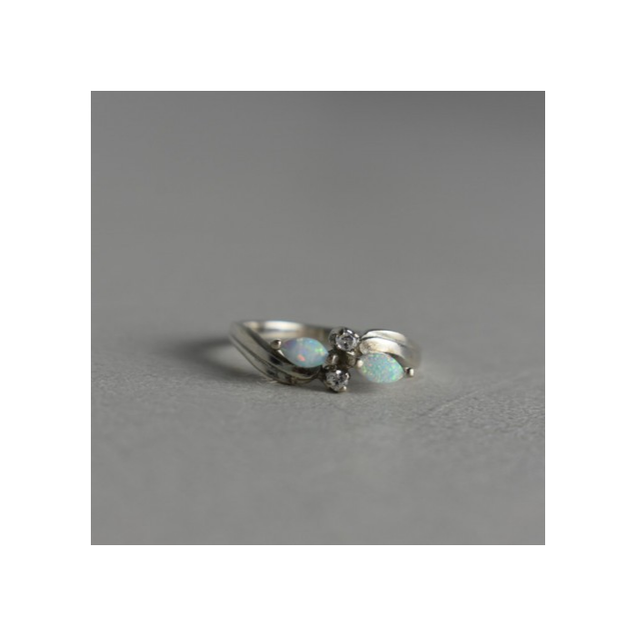 925 STERLING SILVER OPAL & CZ RING SIZE 6.5