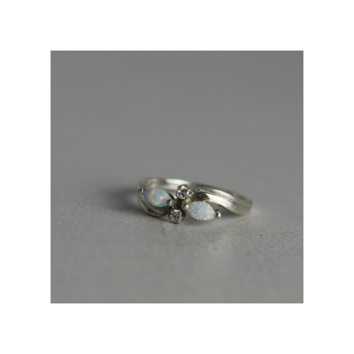 925 STERLING SILVER OPAL & CZ RING SIZE 6.5