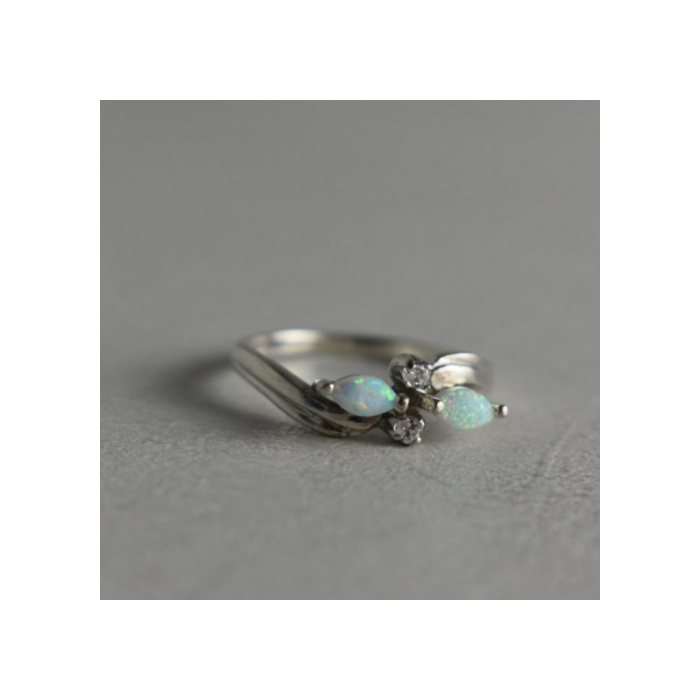 925 STERLING SILVER OPAL & CZ RING SIZE 6.5