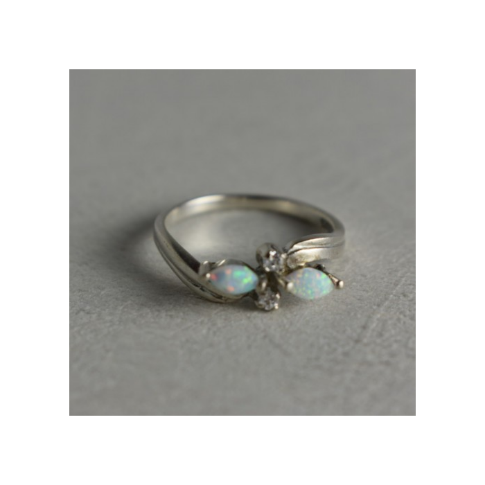 925 STERLING SILVER OPAL & CZ RING SIZE 6.5