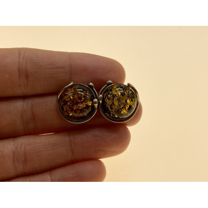 Vintage 925 Sterling Silver Amber Stud Earrings Italy