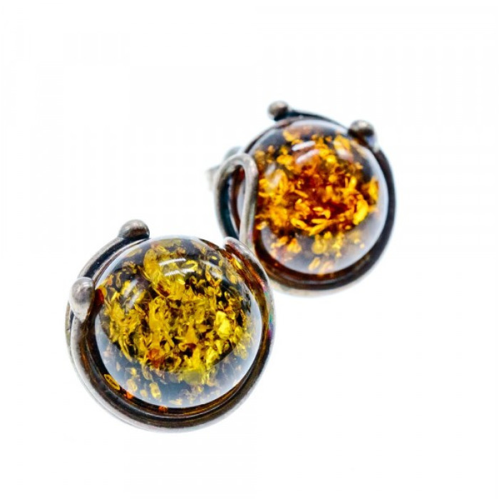Vintage 925 Sterling Silver Amber Stud Earrings Italy