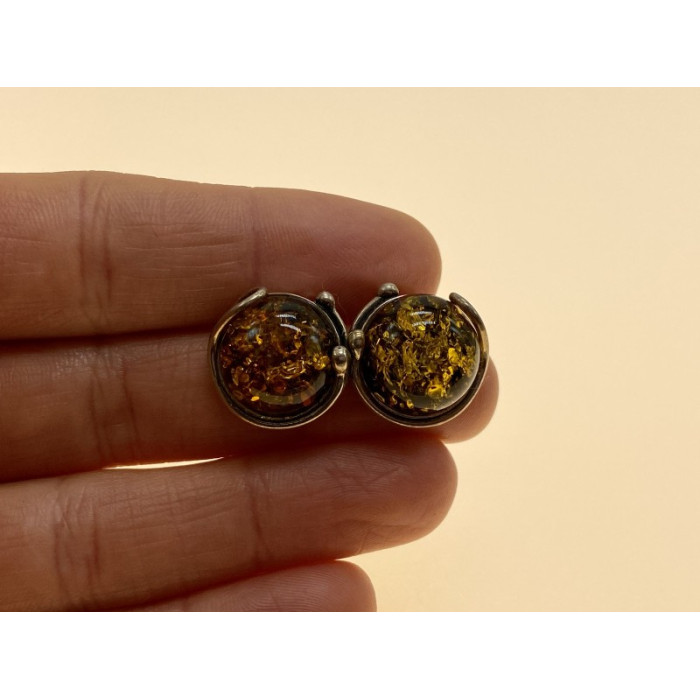 Vintage 925 Sterling Silver Amber Stud Earrings Italy