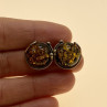 Vintage 925 Sterling Silver Amber Stud Earrings Italy