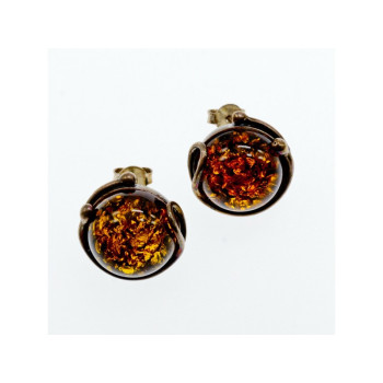 Vintage 925 Sterling Silver Amber Stud Earrings Italy