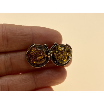 Vintage 925 Sterling Silver Amber Stud Earrings Italy