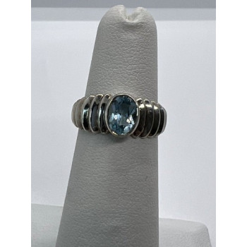 925 Sterling Silver & Blue Topaz Ring Size 5
