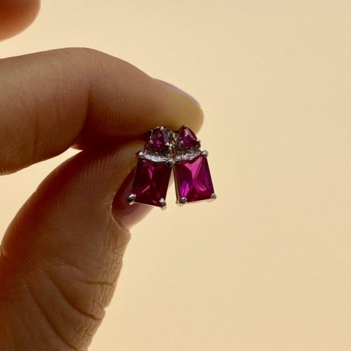 925 Sterling Silver Pink Topaz Stud Earrings