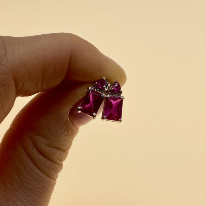 925 Sterling Silver Pink Topaz Stud Earrings