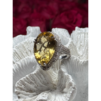 925 Sterling Silver Citrine & Beryl Ring Size 8.5