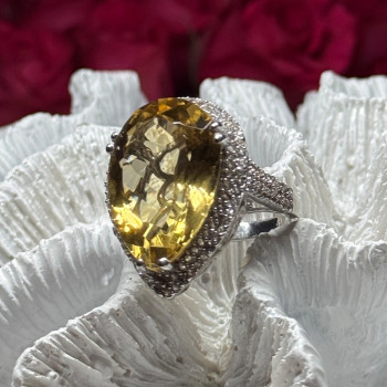 925 Sterling Silver Citrine & Beryl Ring Size 8.5