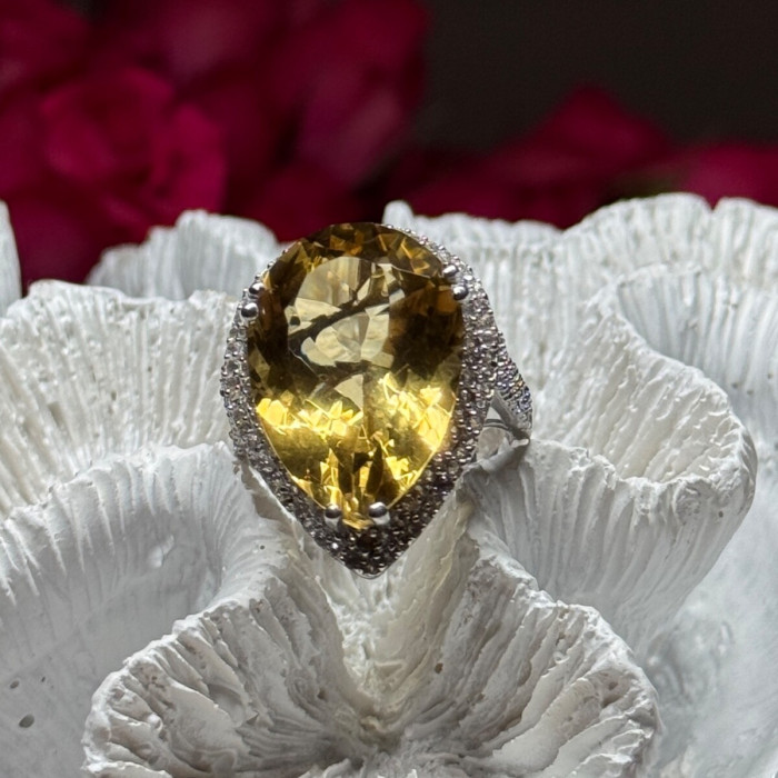925 Sterling Silver Citrine & Beryl Ring Size 8.5