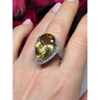 925 Sterling Silver Citrine & Beryl Ring Size 8.5