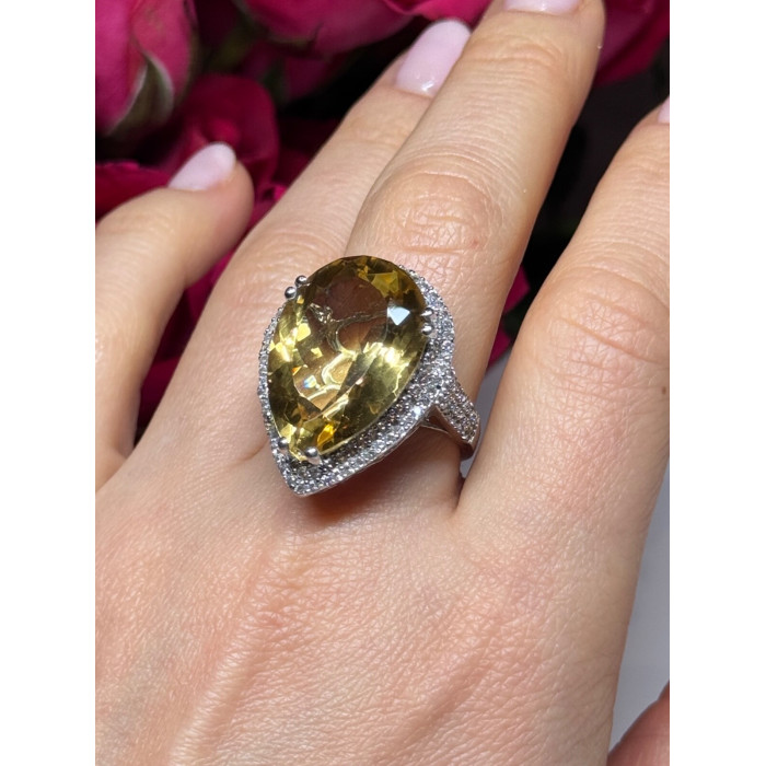 925 Sterling Silver Citrine & Beryl Ring Size 8.5
