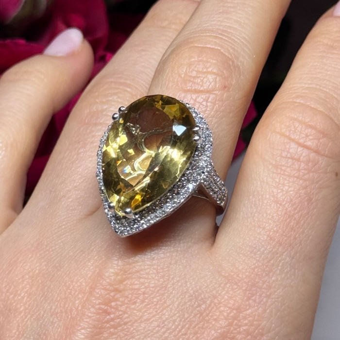 925 Sterling Silver Citrine & Beryl Ring Size 8.5