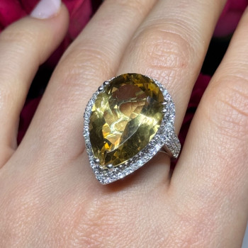 925 Sterling Silver Citrine & Beryl Ring Size 8.5