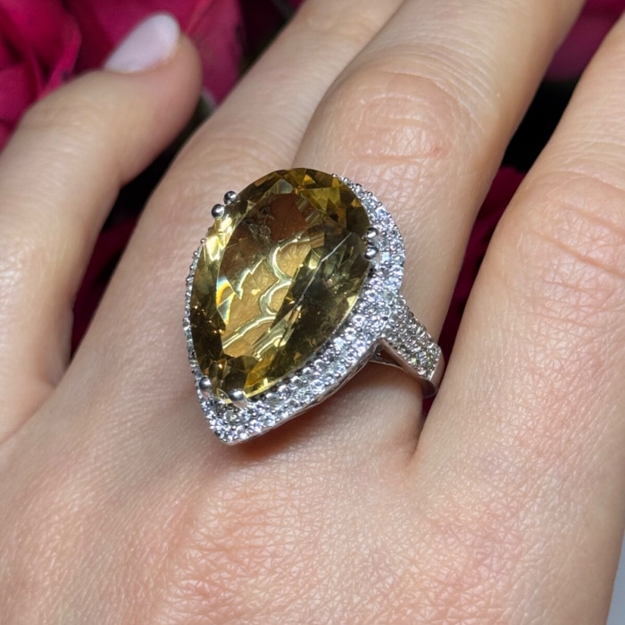925 Sterling Silver Citrine & Beryl Ring Size 8.5