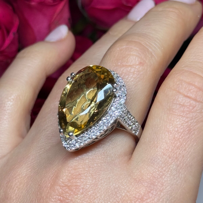 925 Sterling Silver Citrine & Beryl Ring Size 8.5