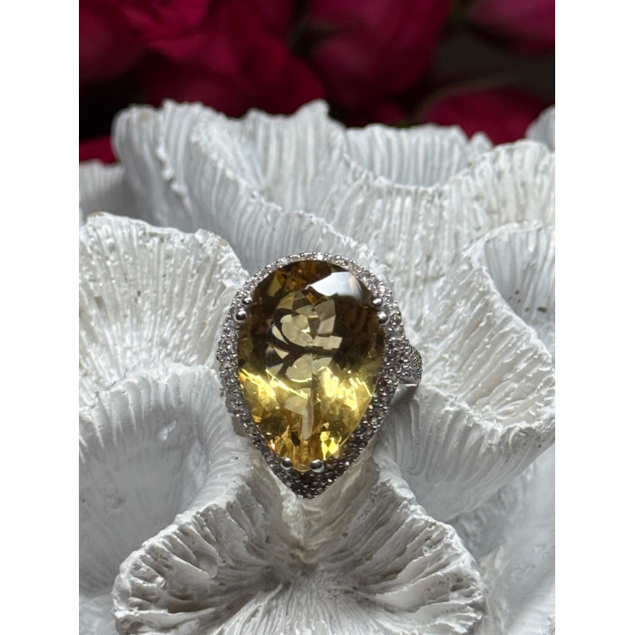 925 Sterling Silver Citrine & Beryl Ring Size 8.5