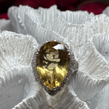 925 Sterling Silver Citrine & Beryl Ring Size 8.5