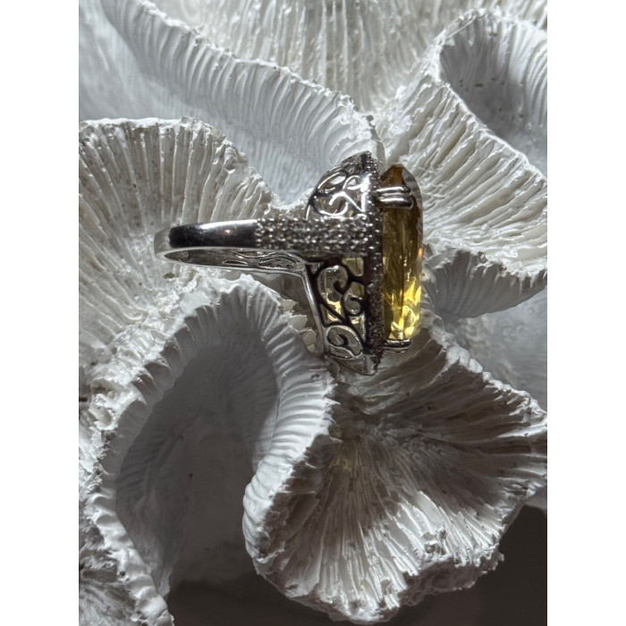 925 Sterling Silver Citrine & Beryl Ring Size 8.5