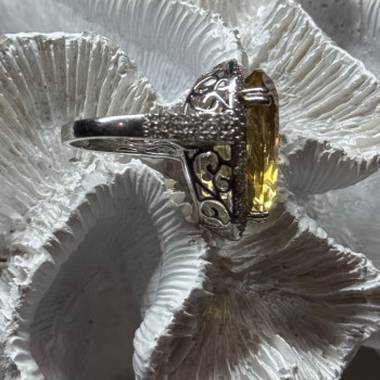 925 Sterling Silver Citrine & Beryl Ring Size 8.5