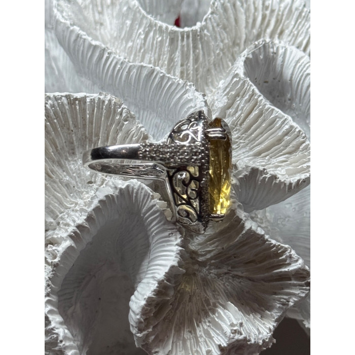 925 Sterling Silver Citrine & Beryl Ring Size 8.5