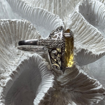 925 Sterling Silver Citrine & Beryl Ring Size 8.5