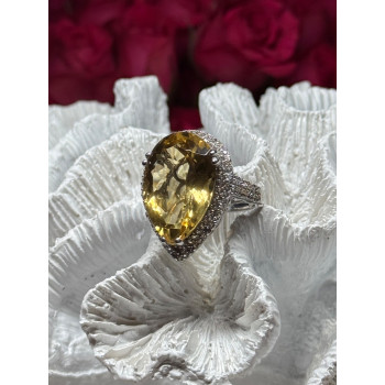 925 Sterling Silver Citrine & Beryl Ring Size 8.5