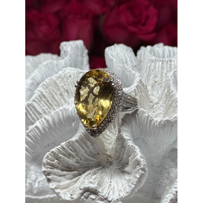 925 Sterling Silver Citrine & Beryl Ring Size 8.5