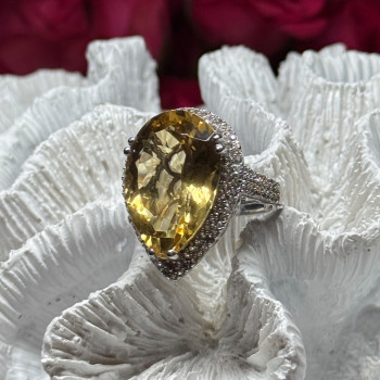 925 Sterling Silver Citrine & Beryl Ring Size 8.5