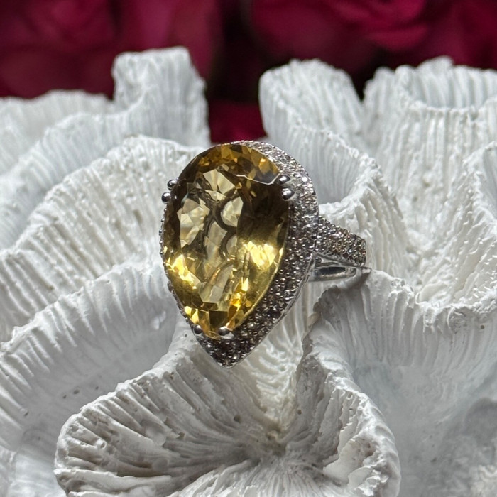 925 Sterling Silver Citrine & Beryl Ring Size 8.5