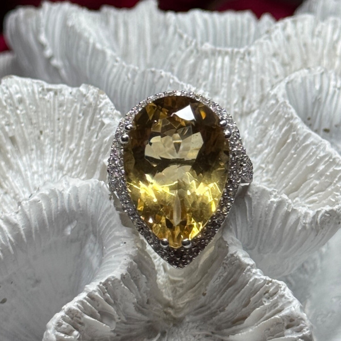 925 Sterling Silver Citrine & Beryl Ring Size 8.5