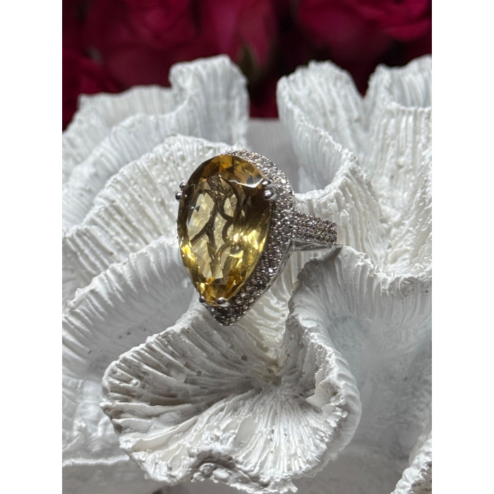 925 Sterling Silver Citrine & Beryl Ring Size 8.5