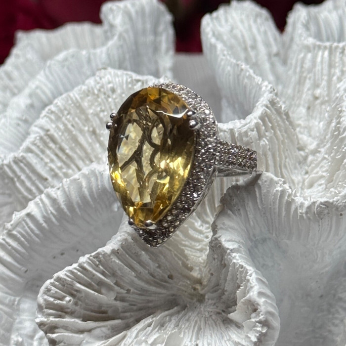 925 Sterling Silver Citrine & Beryl Ring Size 8.5