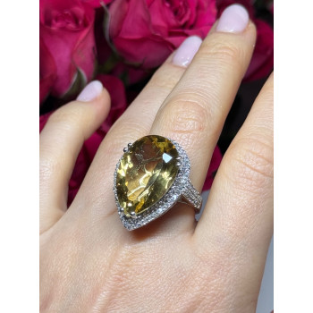 925 Sterling Silver Citrine & Beryl Ring Size 8.5