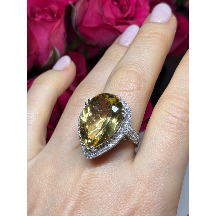 925 Sterling Silver Citrine & Beryl Ring Size 8.5