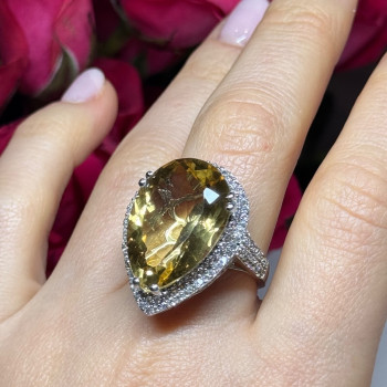 925 Sterling Silver Citrine & Beryl Ring Size 8.5