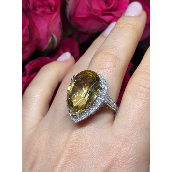 925 Sterling Silver Citrine & Beryl Ring Size 8.5