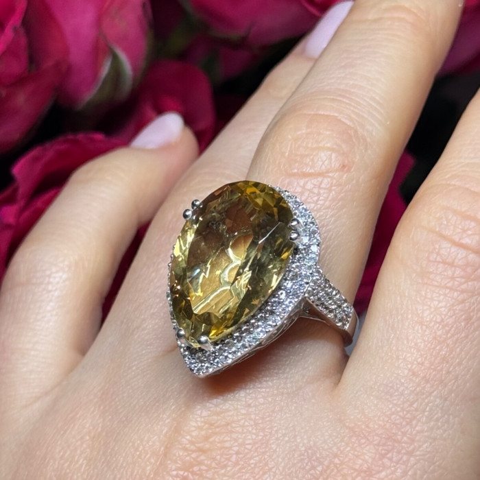 925 Sterling Silver Citrine & Beryl Ring Size 8.5