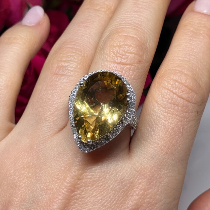 925 Sterling Silver Citrine & Beryl Ring Size 8.5