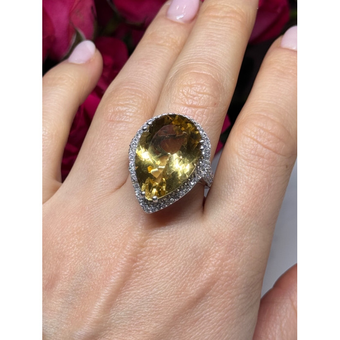 925 Sterling Silver Citrine & Beryl Ring Size 8.5