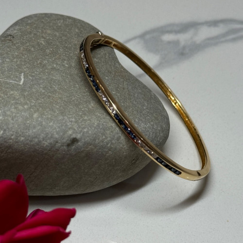 14K Yellow Gold Bracelet Blue & White Sapphire
